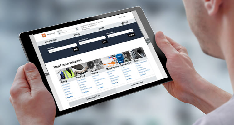 person using the forklift Online Parts Store on their tablet ipad 